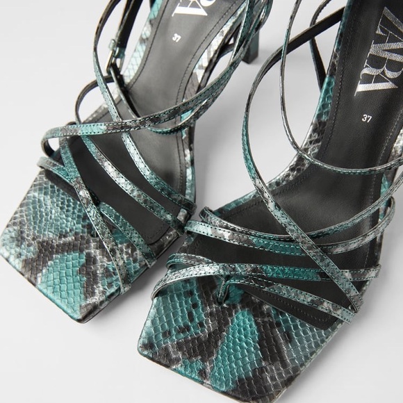 ZARA SNAKESKIN PRINT LEATHER HIGH-HEEL SANDALS WITH SQUARE TOES Size 6.5… - Picture 5 of 9